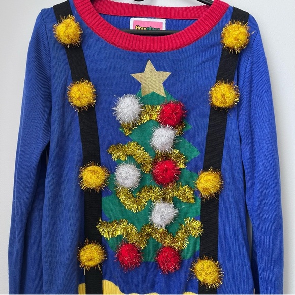 Tipsy Elves Ugly Christmas Tree Sweater with Suspenders Size Large - Picture 3 of 9